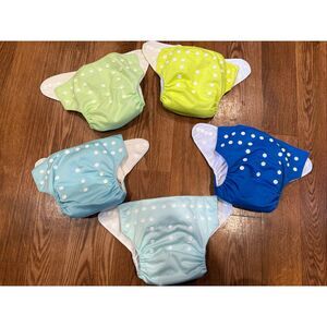 Lot of 5 Alva Baby Multicolor Reusable Pocket Cloth Diapers Adjustable One Size